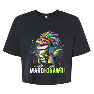 Mardi Gras T Rex Dinosaur Mardi Grawr Childrens Bella+Canvas Jersey Crop Tee