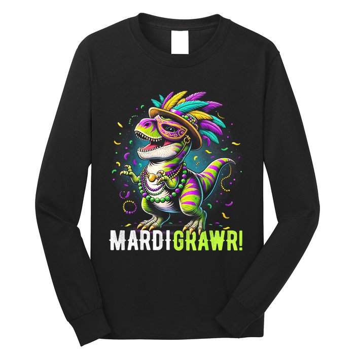 Mardi Gras T Rex Dinosaur Mardi Grawr Childrens Long Sleeve Shirt