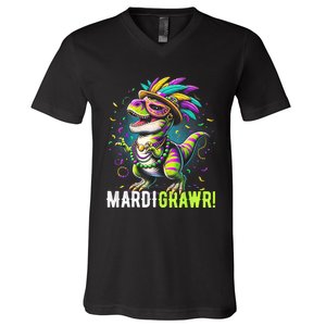 Mardi Gras T Rex Dinosaur Mardi Grawr Childrens V-Neck T-Shirt