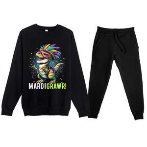 Mardi Gras T Rex Dinosaur Mardi Grawr Childrens Premium Crewneck Sweatsuit Set