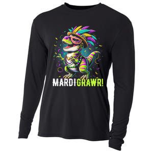 Mardi Gras T Rex Dinosaur Mardi Grawr Childrens Cooling Performance Long Sleeve Crew