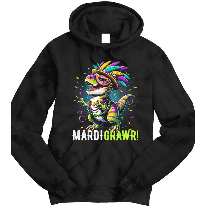 Mardi Gras T Rex Dinosaur Mardi Grawr Childrens Tie Dye Hoodie