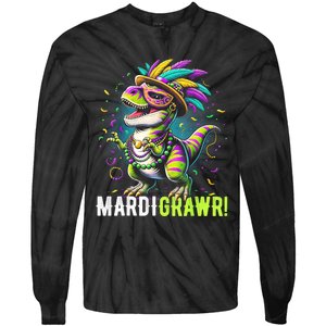 Mardi Gras T Rex Dinosaur Mardi Grawr Childrens Tie-Dye Long Sleeve Shirt