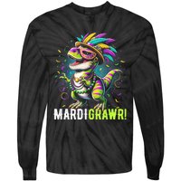 Mardi Gras T Rex Dinosaur Mardi Grawr Childrens Tie-Dye Long Sleeve Shirt