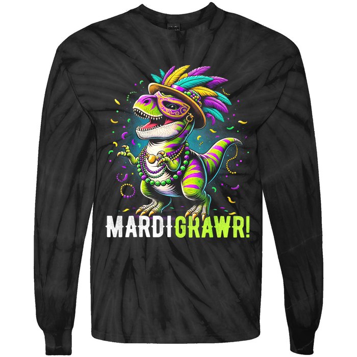 Mardi Gras T Rex Dinosaur Mardi Grawr Childrens Tie-Dye Long Sleeve Shirt