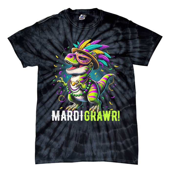 Mardi Gras T Rex Dinosaur Mardi Grawr Childrens Tie-Dye T-Shirt