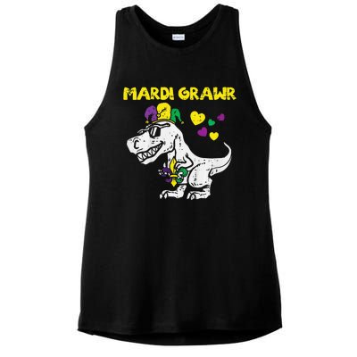 Mardi Grawr Trex Dino Cute funny festival Ladies PosiCharge Tri-Blend Wicking Tank