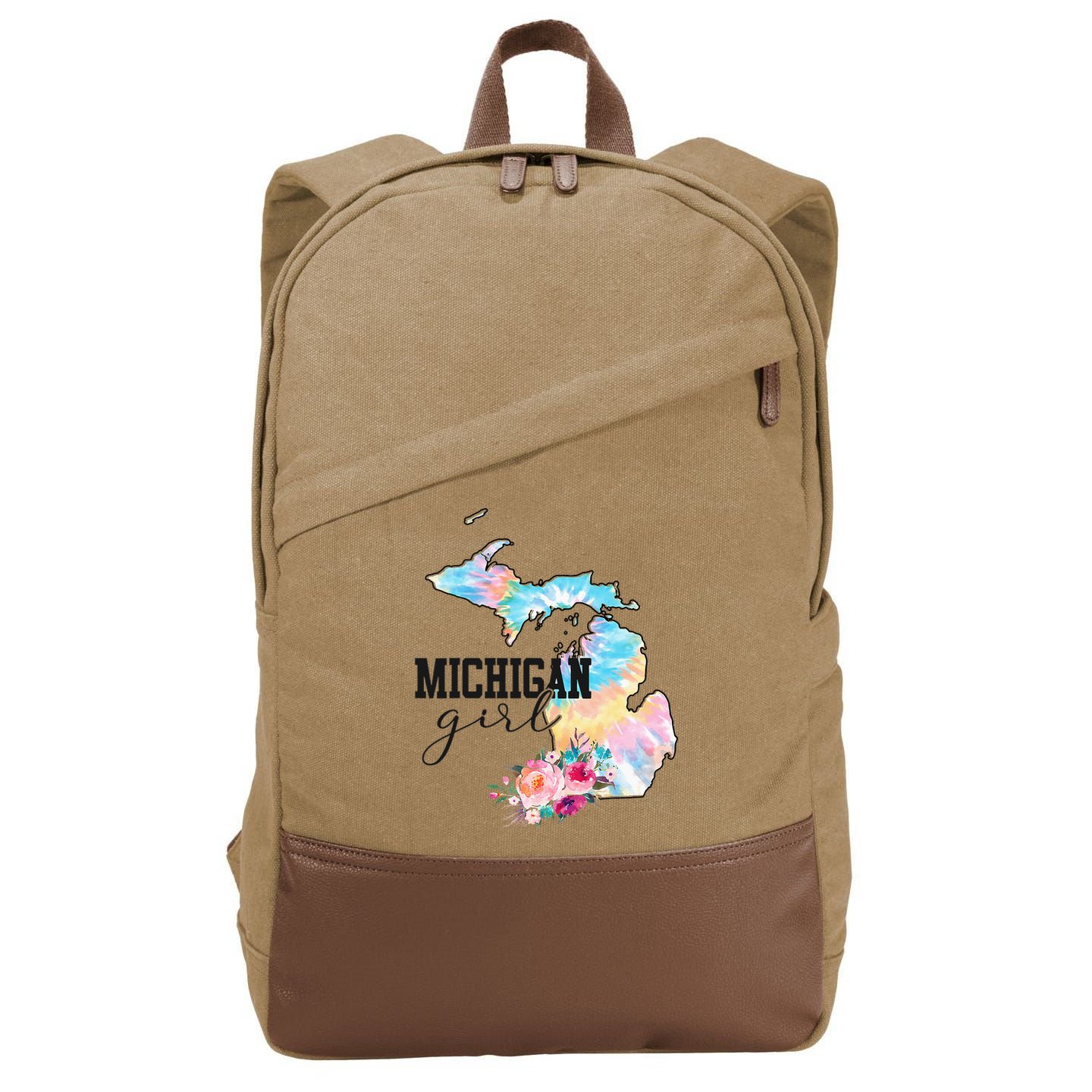 Michigan Girl Tie Dye State Michigan Cotton Canvas Backpack