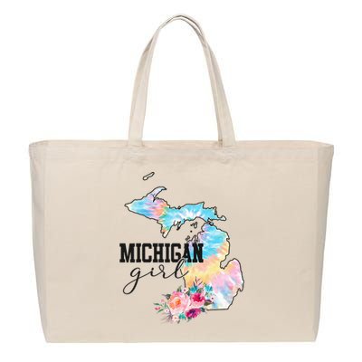 Michigan Girl Tie Dye State Michigan Cotton Canvas Jumbo Tote