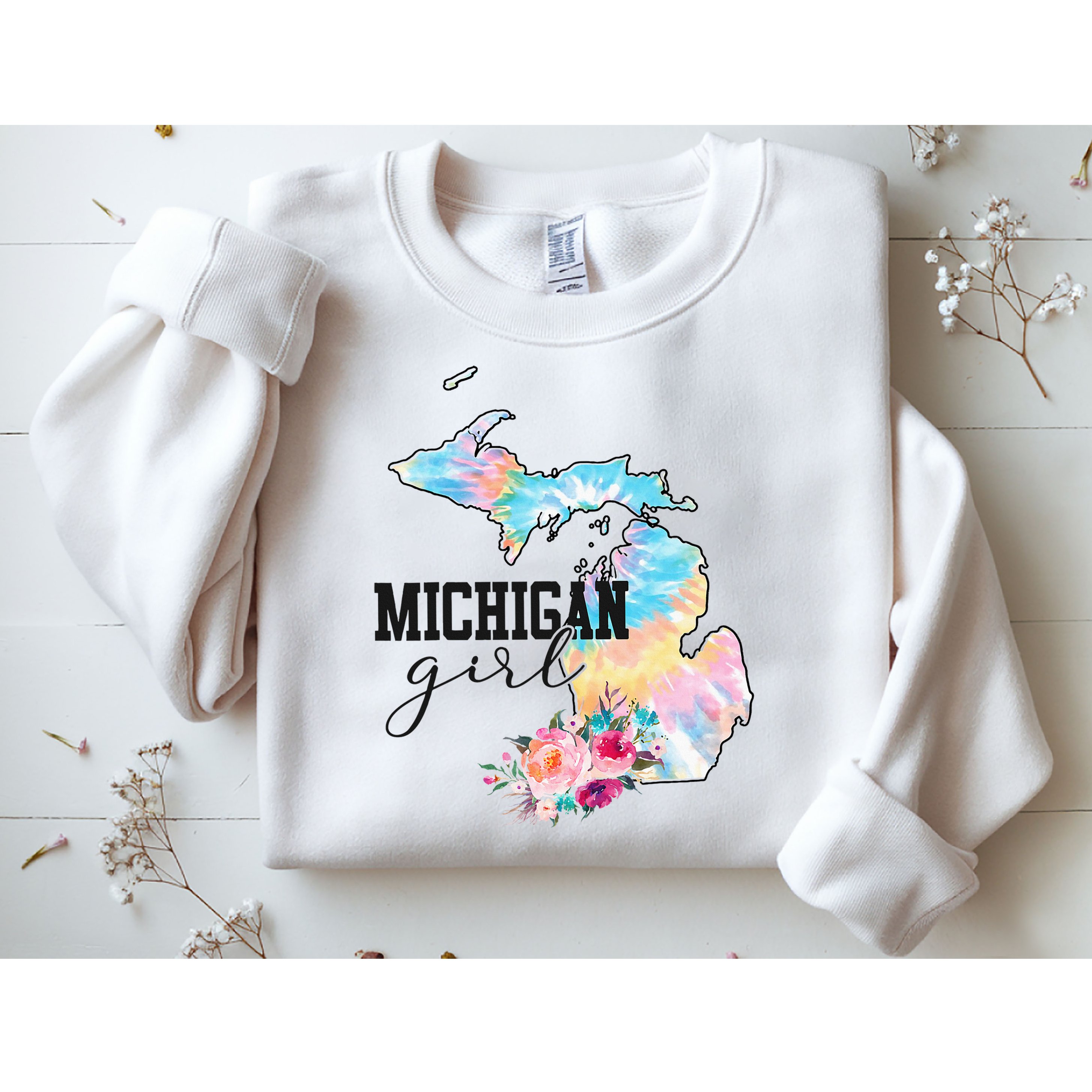Michigan Girl Tie Dye State Michigan Sweatshirt