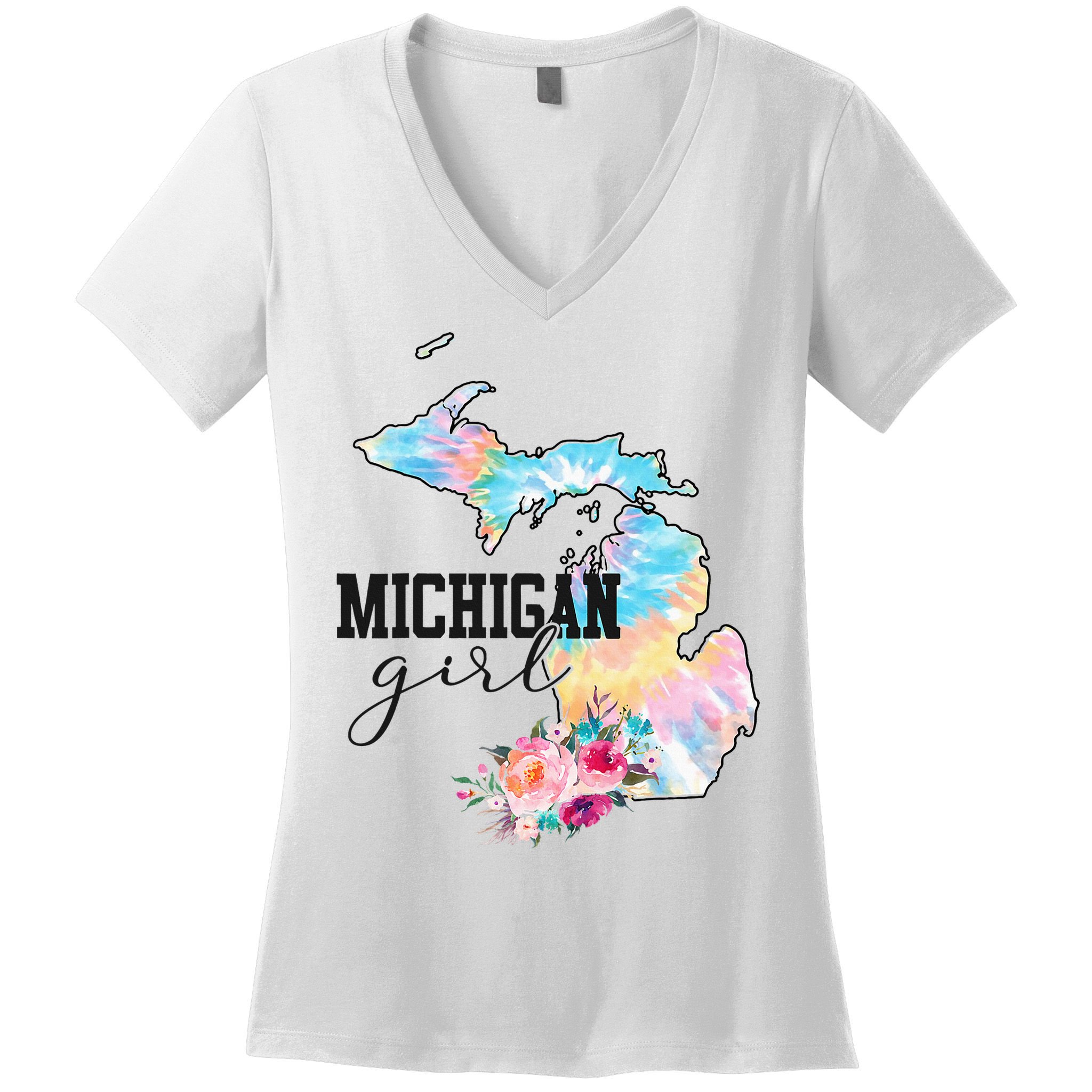 Michigan Girl Tie Dye State Michigan Women's V-Neck T-Shirt