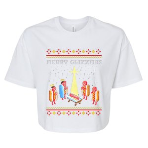 Merry Glizzmas Tacky Funny Merry Christmas Hot Dogs  Bella+Canvas Jersey Crop Tee