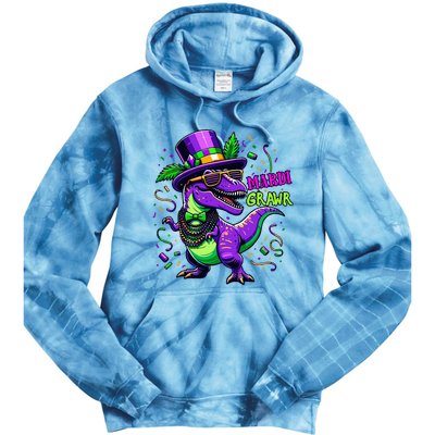 Mardi Grawr Trex Dino Costume Mardi Gras Tie Dye Hoodie