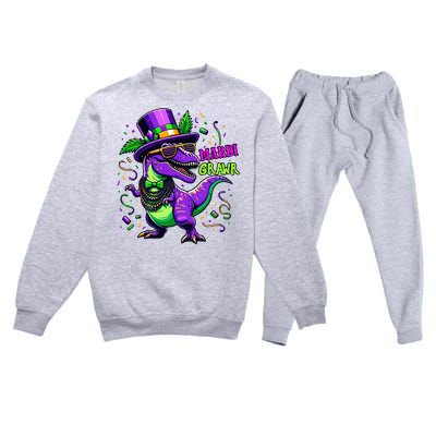 Mardi Grawr Trex Dino Costume Mardi Gras Premium Crewneck Sweatsuit Set