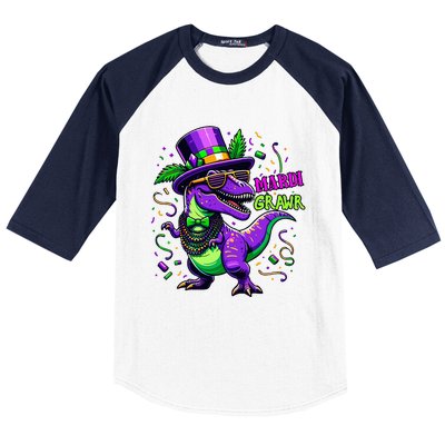 Mardi Grawr Trex Dino Costume Mardi Gras Baseball Sleeve Shirt