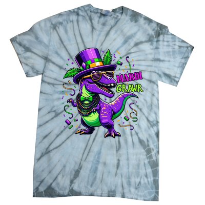 Mardi Grawr Trex Dino Costume Mardi Gras Tie-Dye T-Shirt