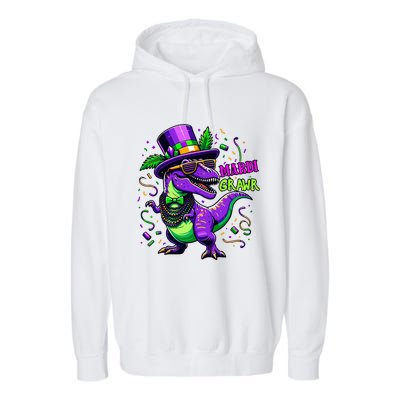 Mardi Grawr Trex Dino Costume Mardi Gras Garment-Dyed Fleece Hoodie