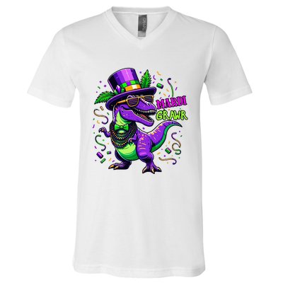 Mardi Grawr Trex Dino Costume Mardi Gras V-Neck T-Shirt