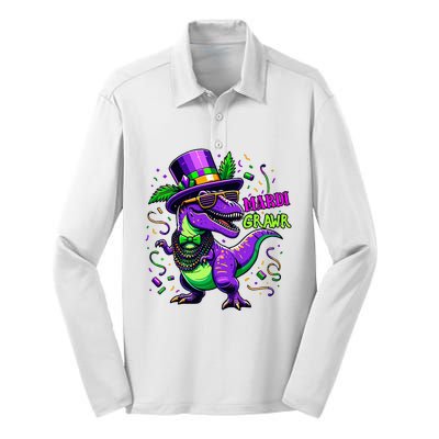 Mardi Grawr Trex Dino Costume Mardi Gras Silk Touch Performance Long Sleeve Polo