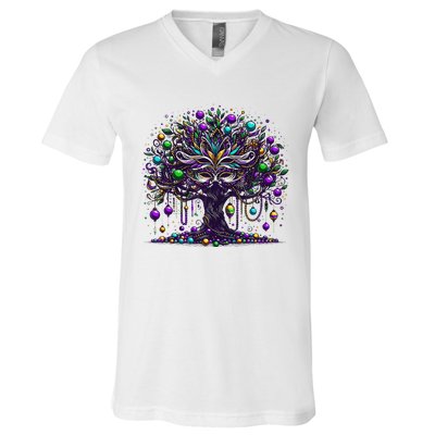 Mardi Gras Tree Beads New Orleans 2024 Festival Bead V-Neck T-Shirt