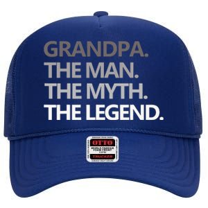 Men GRANDPA THE MAN THE MYTH THE LEGEND Men Gift Fathers Day High Crown Mesh Back Trucker Hat