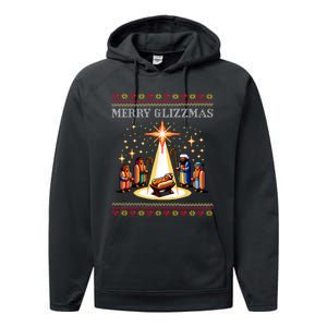 Merry Glizzmas Tacky Funny Merry Christmas Hot Dogs Xmas Long Sleeve Performance Fleece Hoodie