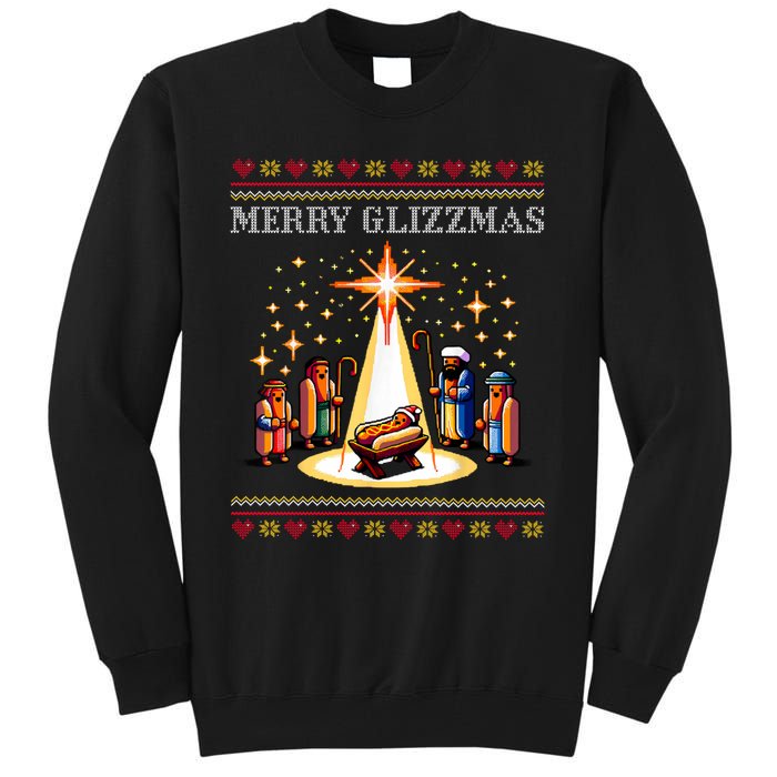 Merry Glizzmas Tacky Funny Merry Christmas Hot Dogs Xmas Long Sleeve Tall Sweatshirt