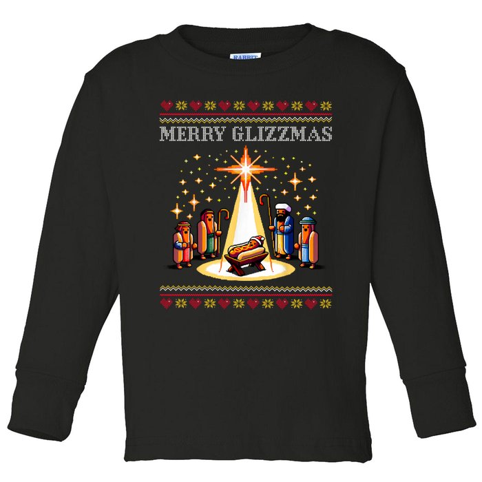 Merry Glizzmas Tacky Funny Merry Christmas Hot Dogs Xmas Long Sleeve Toddler Long Sleeve Shirt