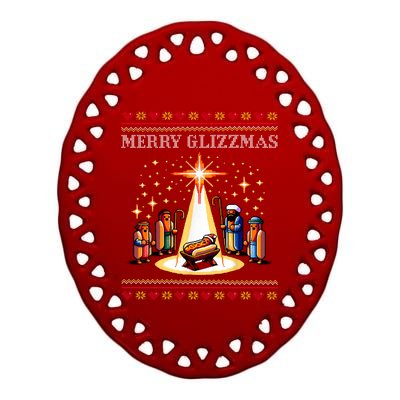 Merry Glizzmas Tacky Funny Merry Christmas Hot Dogs Xmas Long Sleeve Ceramic Oval Ornament