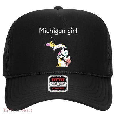 Michigan Girl T I Love Michigan Home High Crown Mesh Back Trucker Hat
