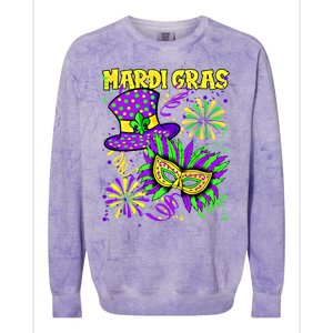 Mardi Gras Top Hat And Mask Fireworks New Orleans Carnival Gift Colorblast Crewneck Sweatshirt