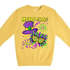 Mardi Gras Top Hat And Mask Fireworks New Orleans Carnival Gift Premium Crewneck Sweatshirt