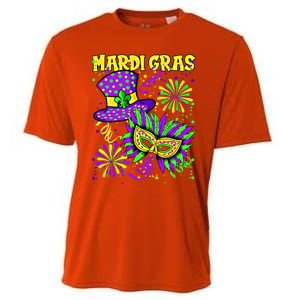 Mardi Gras Top Hat And Mask Fireworks New Orleans Carnival Gift Cooling Performance Crew T-Shirt