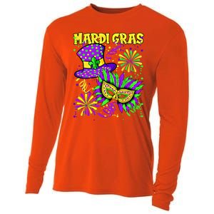 Mardi Gras Top Hat And Mask Fireworks New Orleans Carnival Gift Cooling Performance Long Sleeve Crew