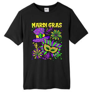 Mardi Gras Top Hat And Mask Fireworks New Orleans Carnival Gift Tall Fusion ChromaSoft Performance T-Shirt