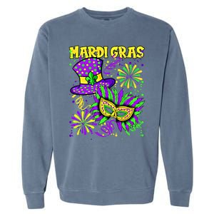 Mardi Gras Top Hat And Mask Fireworks New Orleans Carnival Gift Garment-Dyed Sweatshirt