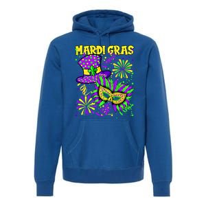 Mardi Gras Top Hat And Mask Fireworks New Orleans Carnival Gift Premium Hoodie