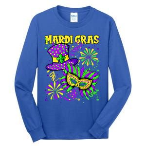 Mardi Gras Top Hat And Mask Fireworks New Orleans Carnival Gift Tall Long Sleeve T-Shirt