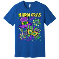 Mardi Gras Top Hat And Mask Fireworks New Orleans Carnival Gift Premium T-Shirt