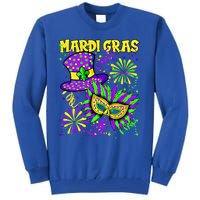 Mardi Gras Top Hat And Mask Fireworks New Orleans Carnival Gift Tall Sweatshirt