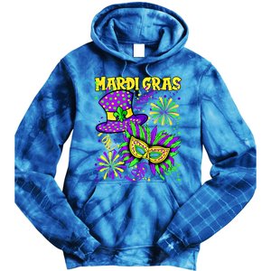 Mardi Gras Top Hat And Mask Fireworks New Orleans Carnival Gift Tie Dye Hoodie