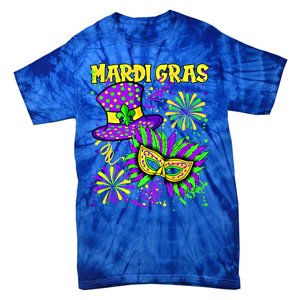 Mardi Gras Top Hat And Mask Fireworks New Orleans Carnival Gift Tie-Dye T-Shirt