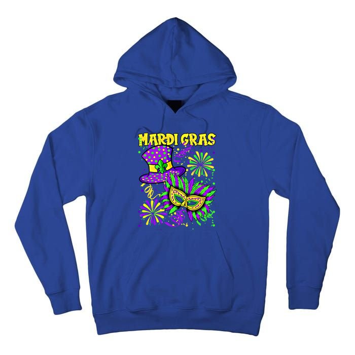 Mardi Gras Top Hat And Mask Fireworks New Orleans Carnival Gift Tall Hoodie