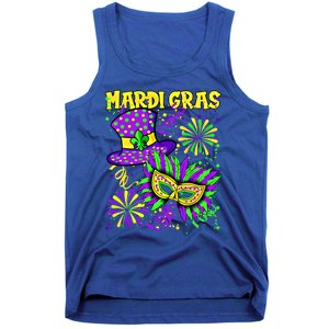 Mardi Gras Top Hat And Mask Fireworks New Orleans Carnival Gift Tank Top