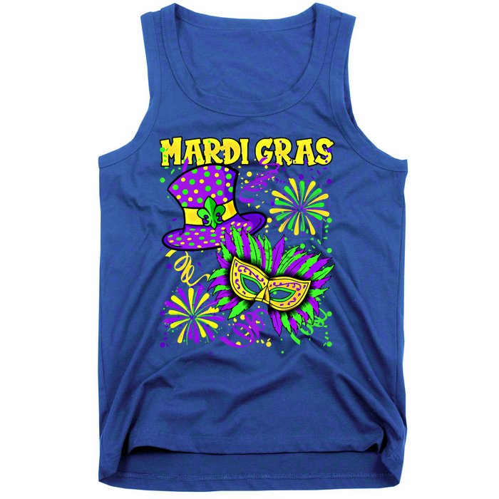 Mardi Gras Top Hat And Mask Fireworks New Orleans Carnival Gift Tank Top