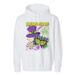 Mardi Gras Top Hat And Mask Fireworks New Orleans Carnival Gift Garment-Dyed Fleece Hoodie