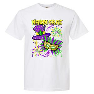 Mardi Gras Top Hat And Mask Fireworks New Orleans Carnival Gift Garment-Dyed Heavyweight T-Shirt