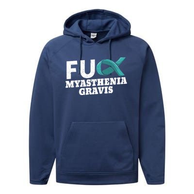 Myasthenia Gravis Teal Awareness Ribbon Autoimmune Disorder Cute Gift Performance Fleece Hoodie