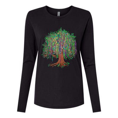 Mardi Gras Tree Beads New Orleans 2024 Watercolor Festival Womens Cotton Relaxed Long Sleeve T-Shirt