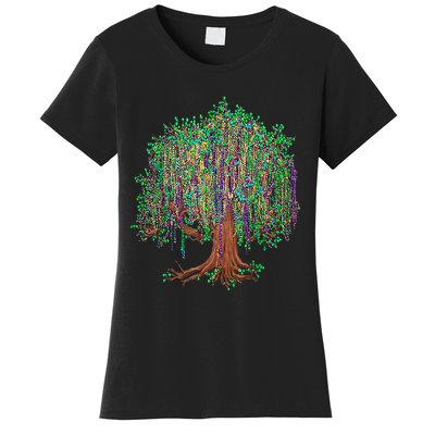 Mardi Gras Tree Beads New Orleans 2024 Watercolor Festival Women's T-Shirt